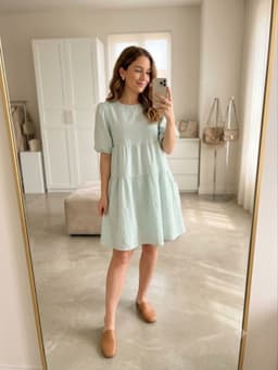 [2hand] Váy babydoll màu xanh pastel đầm bầu freesize voan tơ dập nổi 2 lớp 1