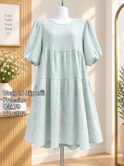 [2hand] Váy babydoll màu xanh pastel đầm bầu freesize voan tơ dập nổi 2 lớp 2