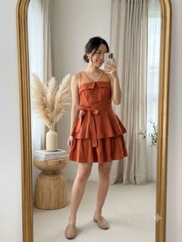 [2hand] Váy thun tây phối voan đầm xoè nâu cam size S 1