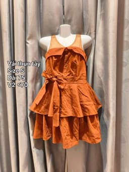 [2hand] Váy thun tây phối voan đầm xoè nâu cam size S 2