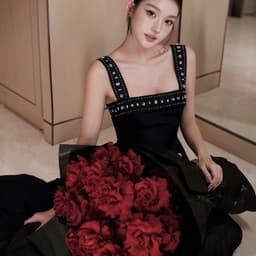 Đầm tiệc dây bảng kết đá tà xéo phối voan li dáng dài sang trọng thanh lịch nhẹ nhàng 9