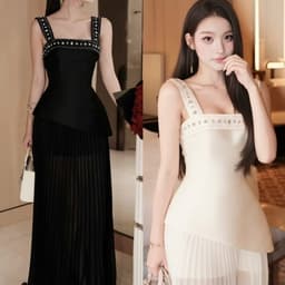 Đầm tiệc dây bảng kết đá tà xéo phối voan li dáng dài sang trọng thanh lịch nhẹ nhàng 1