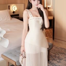 Đầm tiệc dây bảng kết đá tà xéo phối voan li dáng dài sang trọng thanh lịch nhẹ nhàng 5