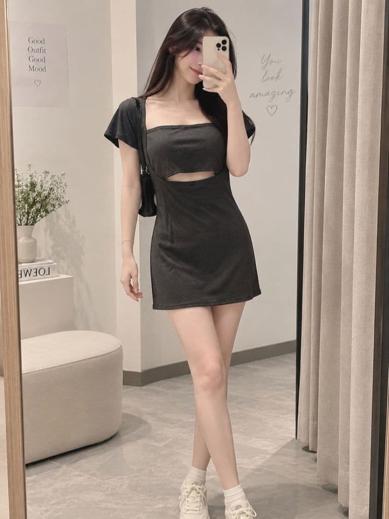[2hand] Đầm váy body thun gân đen size S