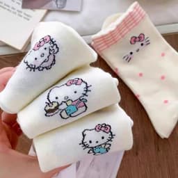 Tất/ Vớ Hoạ Tiết Mèo Hello Kitty Hồng Cổ Cao Phong Cách Hàn Co Giãn Dễ Thương 2