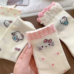 Tất/ Vớ Hoạ Tiết Mèo Hello Kitty Hồng Cổ Cao Phong Cách Hàn Co Giãn Dễ Thương 8