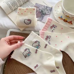 Tất/ Vớ Hoạ Tiết Mèo Hello Kitty Hồng Cổ Cao Phong Cách Hàn Co Giãn Dễ Thương 6