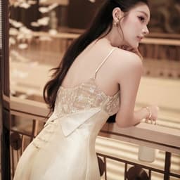 (Dmina) Đầm 2 dây tiểu thư ren nơ ngực dáng ngắn a tôn dáng phong cách nhẹ nhàng quyến rũ 6