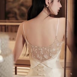 (Dmina) Đầm 2 dây tiểu thư ren nơ ngực dáng ngắn a tôn dáng phong cách nhẹ nhàng quyến rũ 4
