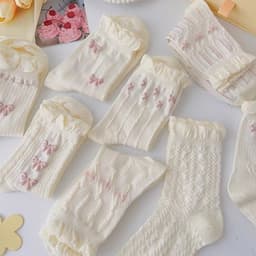 Tất Nữ Cổ Cao Chất Cotton Mềm Mại Hoạ Tiết Nơ Nâu TV set 5 Đôi -10 Đôi 7