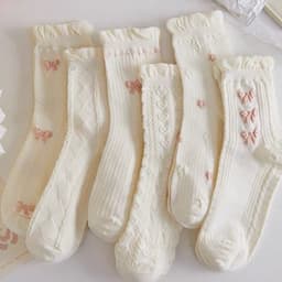 Tất Nữ Cổ Cao Chất Cotton Mềm Mại Hoạ Tiết Nơ Nâu TV set 5 Đôi -10 Đôi 5