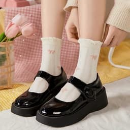 Tất Nữ Cổ Cao Chất Cotton Mềm Mại Hoạ Tiết Nơ Nâu TV set 5 Đôi -10 Đôi 4