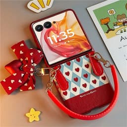 [CÓ SẴN] Ốp ZFLIP 8 - Z FLIP 7 - Z FLIP6 - FLIP5 5G phủ da hoạ tiết xinh yêu kèm dây quai da và nơ tim treo dễ thương 7