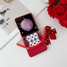 [CÓ SẴN] Ốp ZFLIP 8 - Z FLIP 7 - Z FLIP6 - FLIP5 5G phủ da hoạ tiết xinh yêu kèm dây quai da và nơ tim treo dễ thương 5