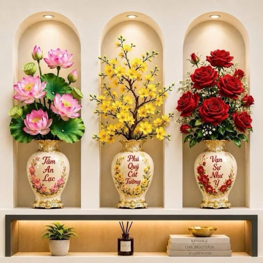 Decal dán tường bộ 3 khung hoa trang trí nhà cửa siêu đẹp (kt mỗi khung 30cm x60cm)