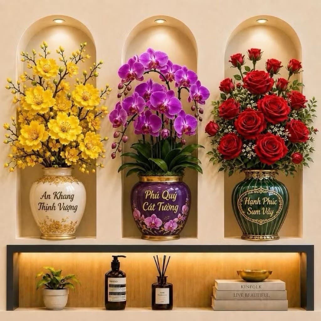 Decal dán tường 3 khung bình hoa trang trí nhà cửa siêu đẹp .kt mỗi khung 30cm x60cm.