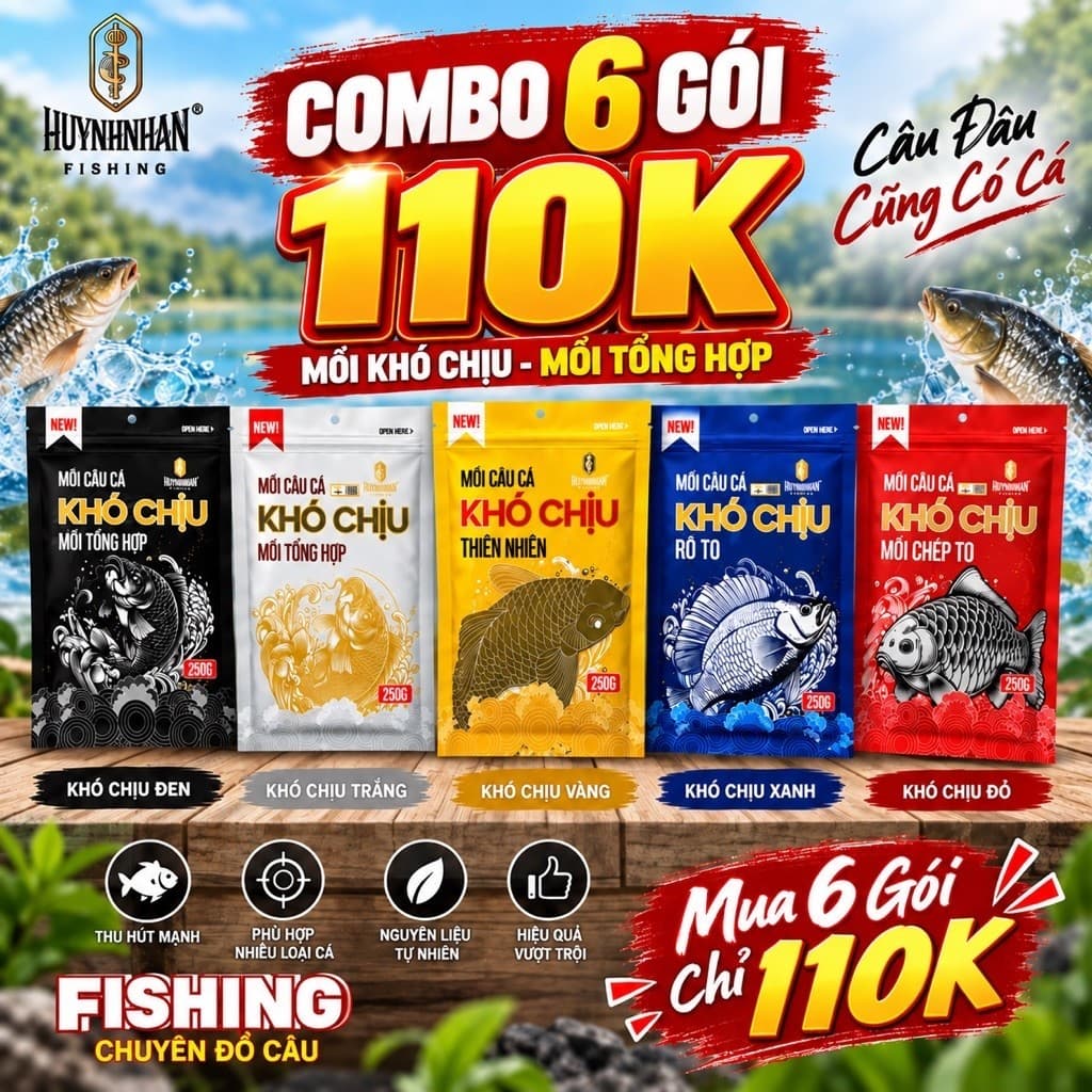 [6 gói 110k] Mồi câu cá KC câu dịch vụ, câu cá Chép, cá Rô Phi, cá Trôi, cá Trắm