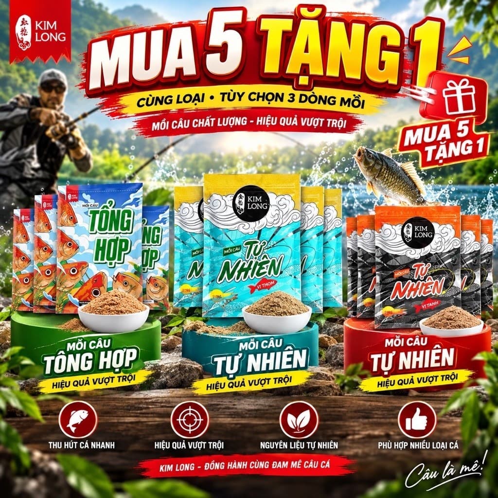 [Mua 5 tặng 1] Mồi Câu Kim Long - Câu Dịch Vụ, Tự Nhiên - Câu Chép, Trôi, Rô, Diếc …