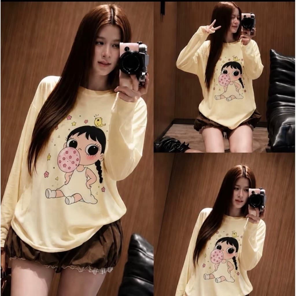 Áo Thun Coton Giấy Mỏng Nhẹ Mát In Hình Cô Gái Thủi Bóng Dễ Thương, From Thụng Rộng