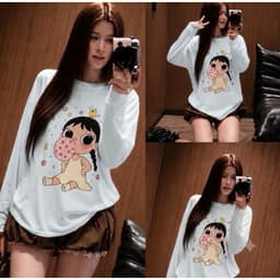 Áo Thun Coton Giấy Mỏng Nhẹ Mát In Hình Cô Gái Thủi Bóng Dễ Thương, From Thụng Rộng 3