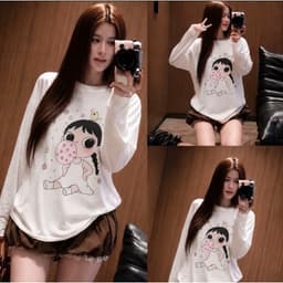 Áo Thun Coton Giấy Mỏng Nhẹ Mát In Hình Cô Gái Thủi Bóng Dễ Thương, From Thụng Rộng 2