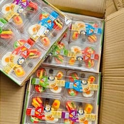 Khay 20 hộp kẹo dẻo 4 ngăn boncy  đồ ăn siêu ngon, kẹo dẻo hình đồ ăn dễ thương 4 ngăn  Snack Food Chua Ăn Vặt Candy 4