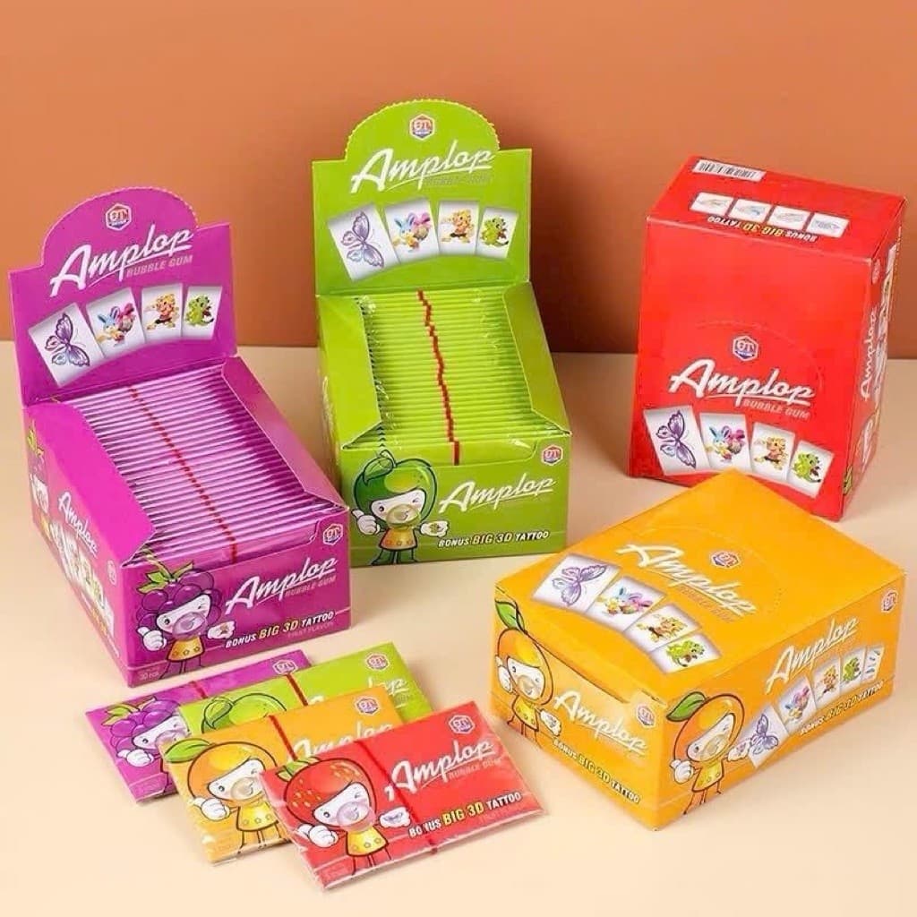 Hộp 30 vỉ kẹo cao su gum hình dán vị hoa quả các vị, kẹo cao su kèm hình xăm mix vị trái cây siêu hot