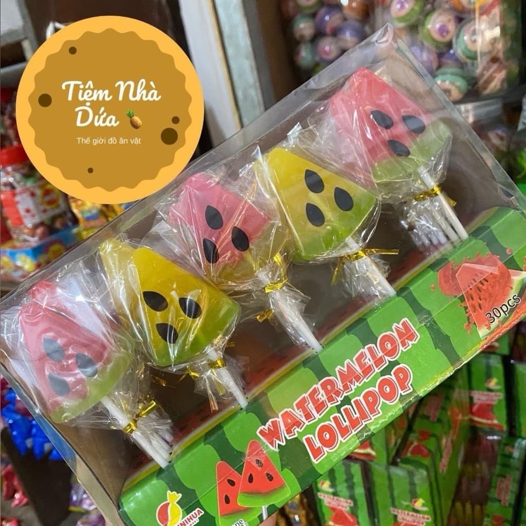 Khay 30 que Kẹo mút mix Hình dưa hấu siêu ngon cho bé Chua Snack Ăn Vặt Candy Food