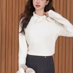 (Deal Sốc) Áo Thun Chất Giữ Nhiệt Lông Thỏ Thiết Kế Cổ Nơ Kiểu Pháp Thanh Lịch dày ấm- T2 Fashion A68 7