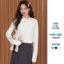 (Deal Sốc) Áo Thun Chất Giữ Nhiệt Lông Thỏ Thiết Kế Cổ Nơ Kiểu Pháp Thanh Lịch dày ấm- T2 Fashion A68 1