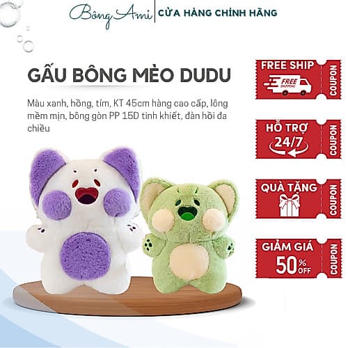 Gấu bông mèo dudu má phính đáng yêu 40cm, đồ chơi hình mèo nhồi bông mềm mại