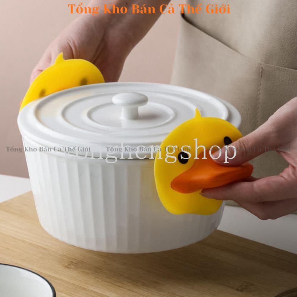 SET2 lót tay silicone Chống Bỏng Chịu Nhiệt Hình Vịt Vàng Hoạt Hình Cho Nhà Bếp, tiện dụng