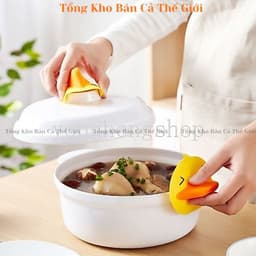 SET2 lót tay silicone Chống Bỏng Chịu Nhiệt Hình Vịt Vàng Hoạt Hình Cho Nhà Bếp, tiện dụng 5