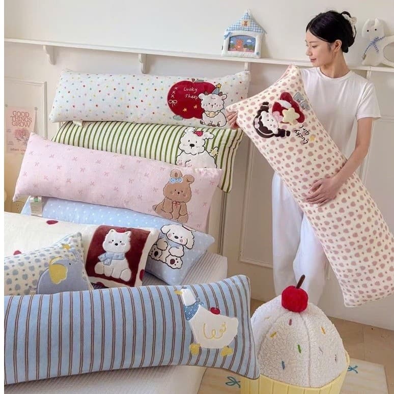 Gối ôm nỉ nhung tuyết san hô siêu mền thoáng khí hoạ tiết đáng yêu kích thước 30*100 phút hợp cho người lớn và trẻ nhỏ