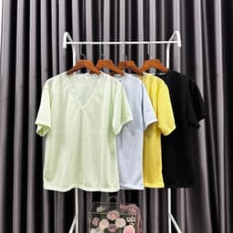 Áo Thun Nữ Cổ V NIVRA Phối Viền Ren Tay Ngắn Thun Giấy 3