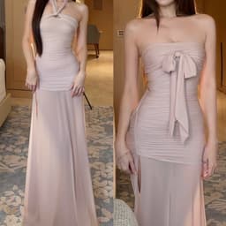 (Dmina)  Đầm Body cúp ngực thắt nơ dáng dài mặc được nhiều kiểu 2 màu ngọt ngào tôn dáng quyến rũ 2