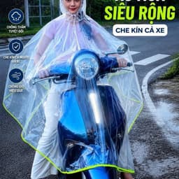 Áo Mưa Choàng Xe Máy Dài 1,4m Rộng 1,2m Trong Suốt Chống Nước Tuyệt Đối Viền Phản Quang An Toàn Đi Mưa Giá Rẻ Chính Hãng 1
