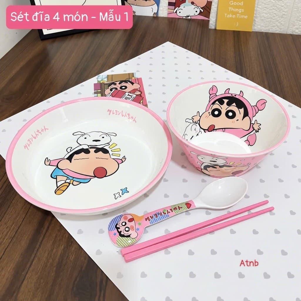 Combo bát đĩa hoạt hình siêu cute chất liệu nhựa cao cấp cho bé