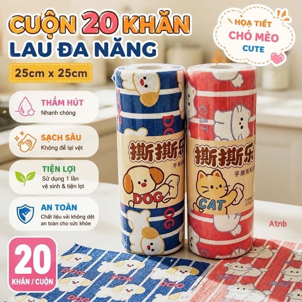Cuộn 20 khăn lau tay đa năng hoạt tiết động vật siêu dễ thương