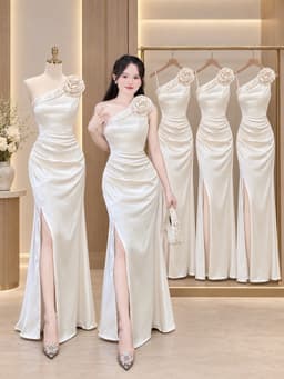 VÁY LỤA cổ yếm đính nơ hoa 3