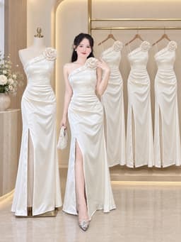 VÁY LỤA cổ yếm đính nơ hoa 1