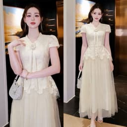 ĐẦM REN KEM PHỐI LƯỚI XOÈ 3