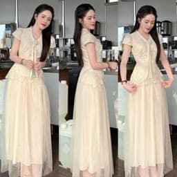 ĐẦM REN KEM PHỐI LƯỚI XOÈ 2