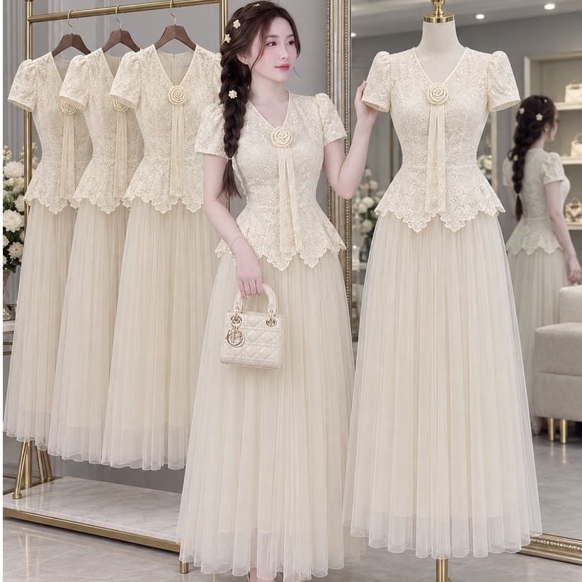 ĐẦM REN KEM PHỐI LƯỚI XOÈ