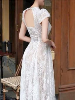 XUKADRESS_ Váy ren kem xoè tiểu thư, váy xoè màu kem dự tiệc 7