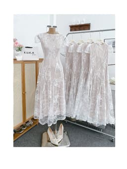 XUKADRESS_ Váy ren kem xoè tiểu thư, váy xoè màu kem dự tiệc 9