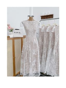XUKADRESS_ Váy ren kem xoè tiểu thư, váy xoè màu kem dự tiệc 8
