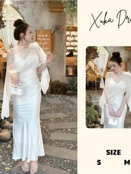 Đầm lụa hai dây dự tiệc màu nude dáng dài sexy kèm voan che trước ngực Xukadress 1