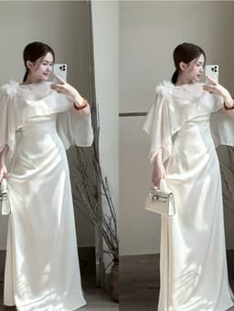 Đầm lụa hai dây dự tiệc màu nude dáng dài sexy kèm voan che trước ngực Xukadress 2