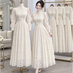 Váy Maxi Ren Màu Kem Xukadress – Đi Tiệc/Chụp Ảnh – Form xoè Đẹp – Sang Trọng, Váy Dự Tiệc, Váy du lịch Dài Thướt Tha 1